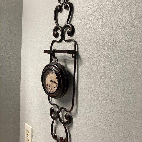 Antique Brown Finish Metal Scroll Wall Clock - Picture 6 of 7